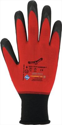 Handschoen Condor maat 9 rood nylon/elastan m.nitrilmicroschuim EN 388 EN 407 PS
